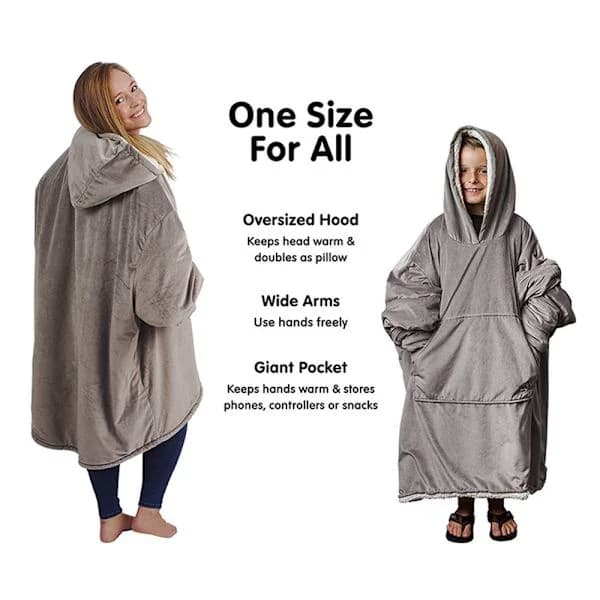 Oversized hettegenser i teppe av ultramyk fleece - grå