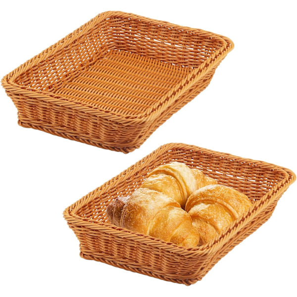 ST Suorakulmainen Poly Wicker -kori, 35 x 25 x 7,5 cm rottinkijäljitelmä hedelmäkori Wicker, kudottu leipätarjoilukori keittiöön, supermarketteihin