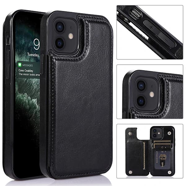 iPhone 12 - Praktisk Stilfuld Taske med Kortholder Sort Sort[CO]