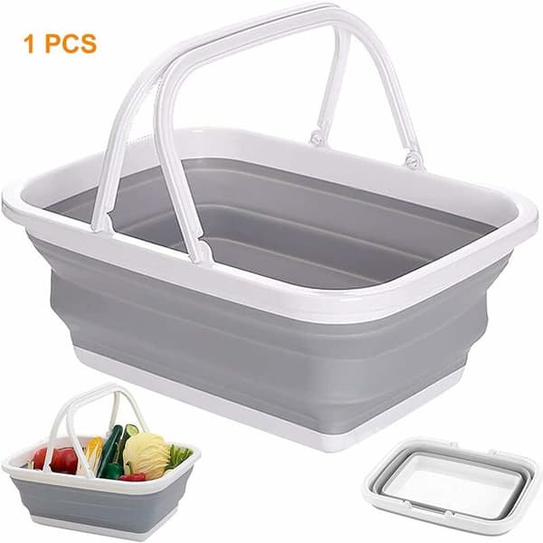Foldable Plastic Dish Basin, Portable Collapsible Laundry Basket for Outdoor Use, Compatible with Camping and Hiking
