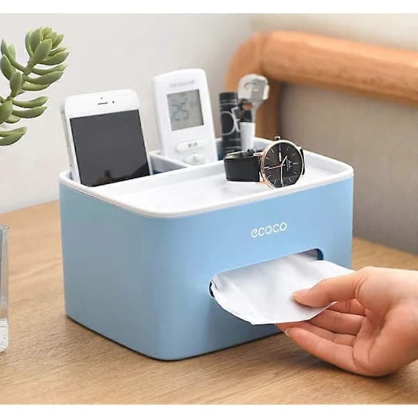 Multifunksjonell Tissue Box, Fjernkontroll- og Tissueholder, Organizer med Tissue Box Blå[co]