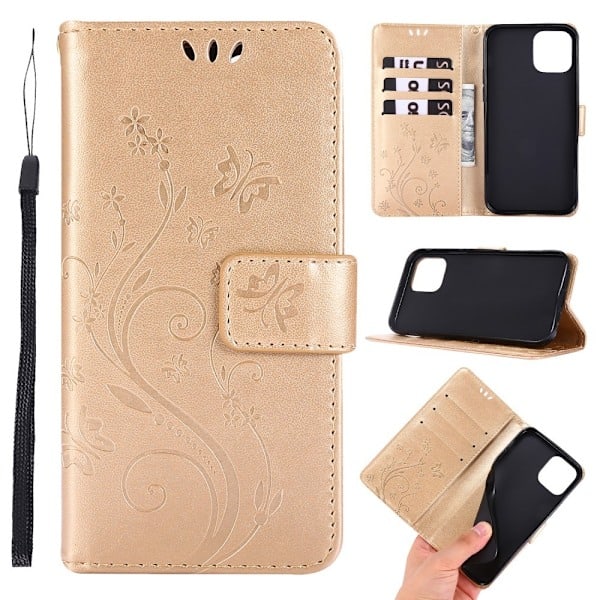 iPhone 12 / 12 Pro - Blomster Etui - Guld Guld Guld