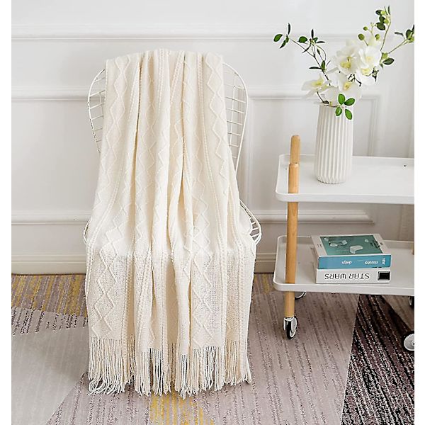 Blød strikket tæppe, drejetæppe, blødt tæppe, beige 127*180cm - Stil 2