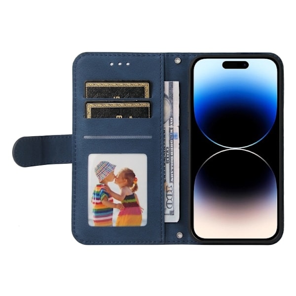 iPhone 15 Pro Skal Skin Feel Läder Blå