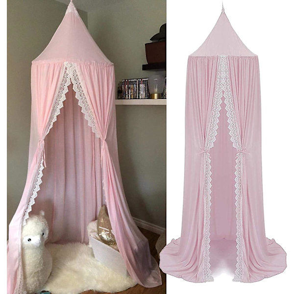 Prinsesse Senghimmel Myggenet Til Børn, Rund Kuppel Børn Indendørs Udendørs Slot Legetelt Hængende Hus Dekoration Læsekrog Chiffon Lærred, Pink