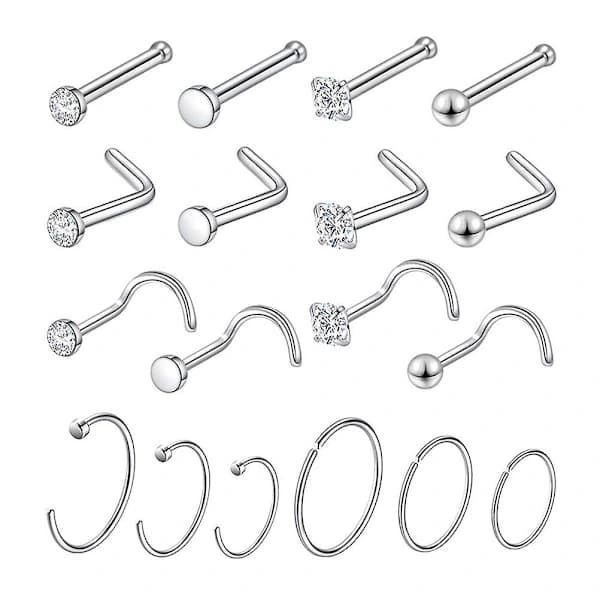18 stk. næsepiercinger til kvinder, barbell navlering, næsestifter, næsepiercing