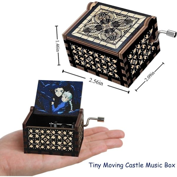 Howl's Moving Castle Træ Musikboks, Anime Tema Musik Merry Go Round of Life Træ Håndsving Musikæsker Nytår Fødselsdagsgave (Sort)