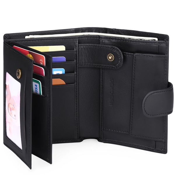 Herrplånböcker Multifunktionella RFID-blockerande läderplånbok Kreditkort Trifold kompakta plånböcker för män, svart