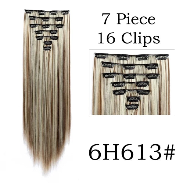 22 Tommer 16 Klipp Hår Extensions Lang Rett Frisyre Syntetisk Blond Svart Frisyre Varmebestandig Falskt Hår 6H613 24 Tommer