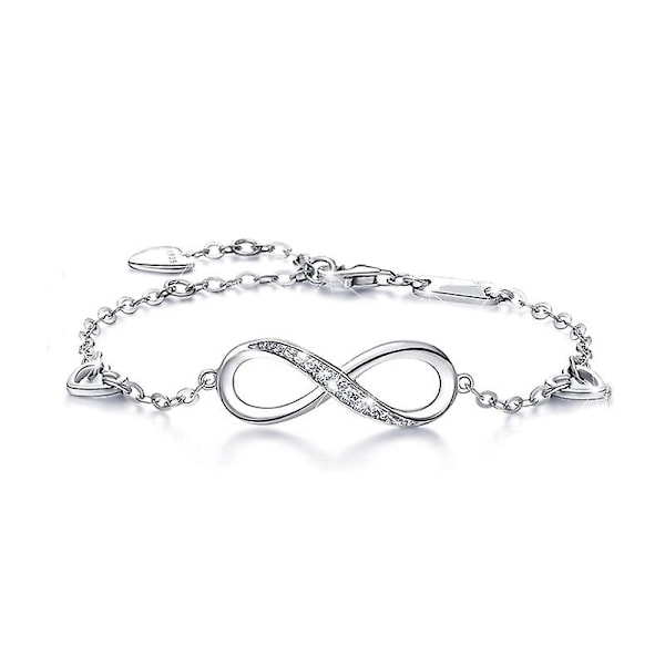 Dames 925 Sterling Sølv Infinity Ankelkæde Armbånd Uendelig Kærlighed Symbol Charm Justerbar Stor Armbånd Mors Dag Gave til Kvinder 2.8*0.9CM  sølv