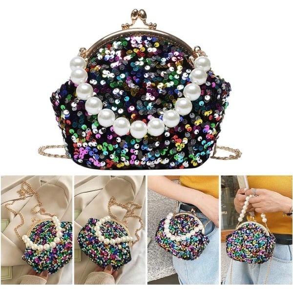 Heyone Kvällsväska för Kvinnor Glitter Clutch med Kedja Bröllopsväska Paljettmyntväska Kiss Lock
