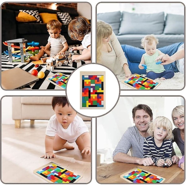 Trä Tetris Pussel, 40 st Trä Pusselspel, Barnens Intelligensleksak, Pusselbox Hjärnspel Byggsten Pedagogisk Present Till Pojkar Flickor Barn
