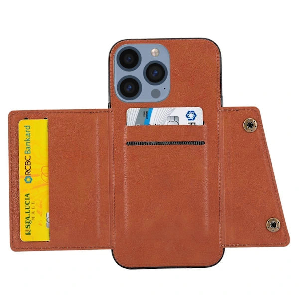 För iPhone 14 Pro Max Dubbelspänne Kortfack PU+TPU Telefonfodral[co]