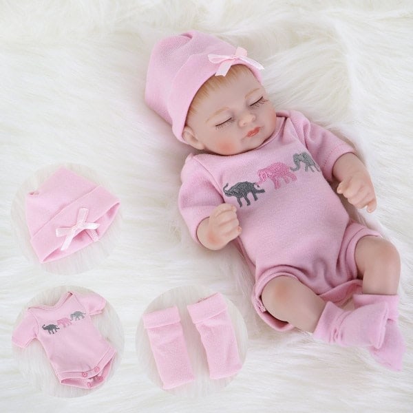 Reborn Baby Dukke Realistisk Silikone Vinyl Baby Pige 10 tommer Livagtigt dukkesæt til aldre 3+ (10 tommer, Lukkede Øjne Pige)