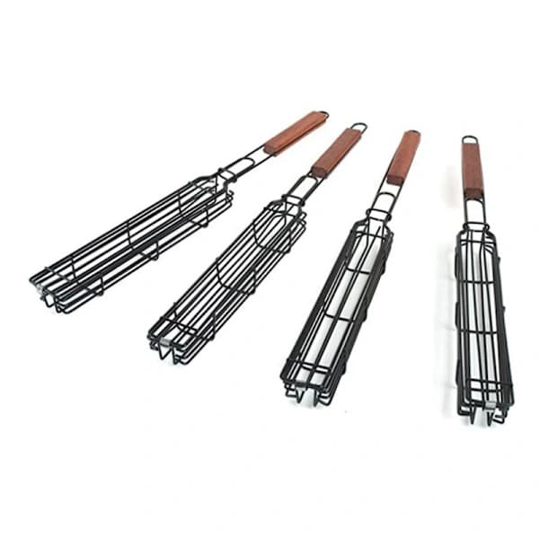 2-pack grillkorgar i rostfritt stål, non-stick bärbara grillkorgar med låsbart lock för utomhusmatlagning