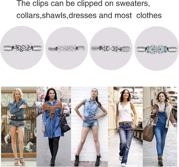 Vestclips, brochenål, 4 stk., sweaterkrave- og tørklædeclips til kvinder og piger