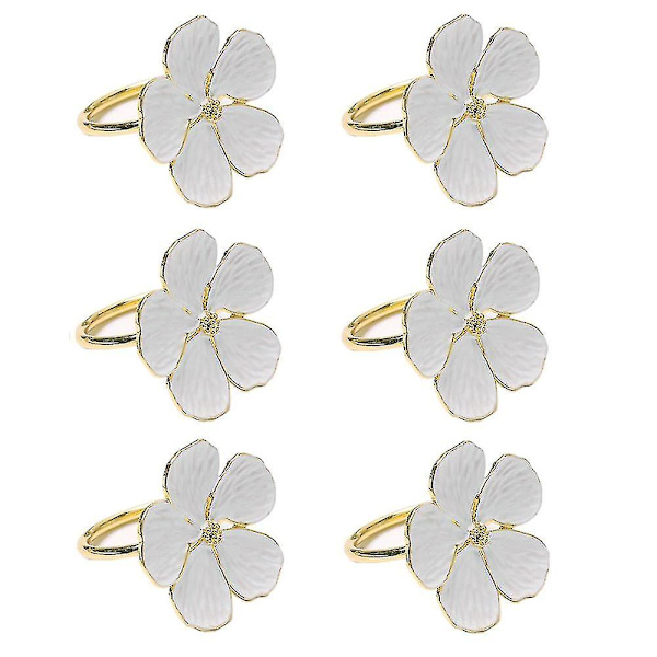 Guld blomma servettringar, semester vita servettringar för bröllopsfest hållare matbord dukning dekor(6st, vit)