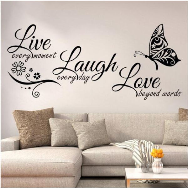 Live Laugh Love Butterfly Flower Wall Art Moderna väggdekaler