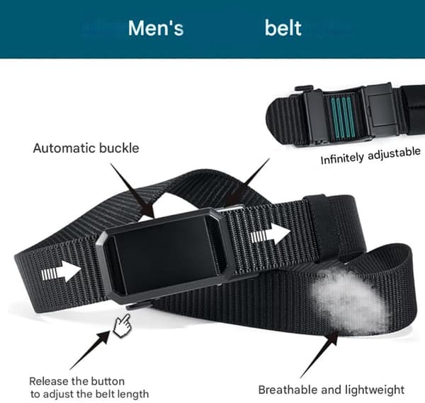 Herrbälte i nylon med automatisk spänne, hålfritt flätat justerbart arbetsbälte för vandring, utomhus och vardagsbruk, grönt, 120 cm, 2-pack
