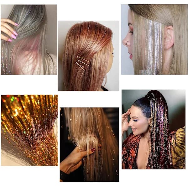12 farver glitter hår extensions, skinnende hår extensions [co]