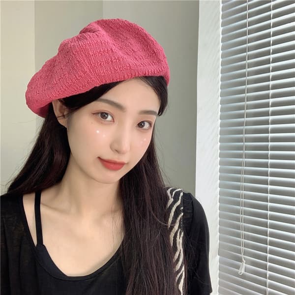 Simple Textured Beret for Women, Breathable, Versatile, Soft and Trendy Painter Hat Rose Red