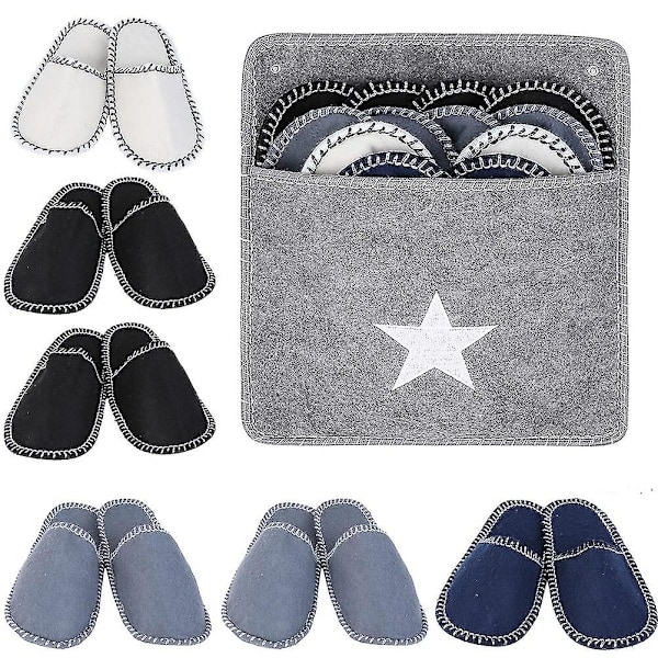 6 Par Fleece Filttofflor Portabla Tvättbara Engångstofflor Halkfria Tofflor för Familj Spa Gäster Hotell Resor
