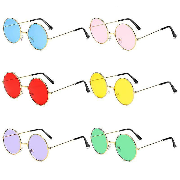 6 st Retro Runda Solglasögon Färgglada Trend Runda Ram Glasögon Prince Spegel Färg Lins