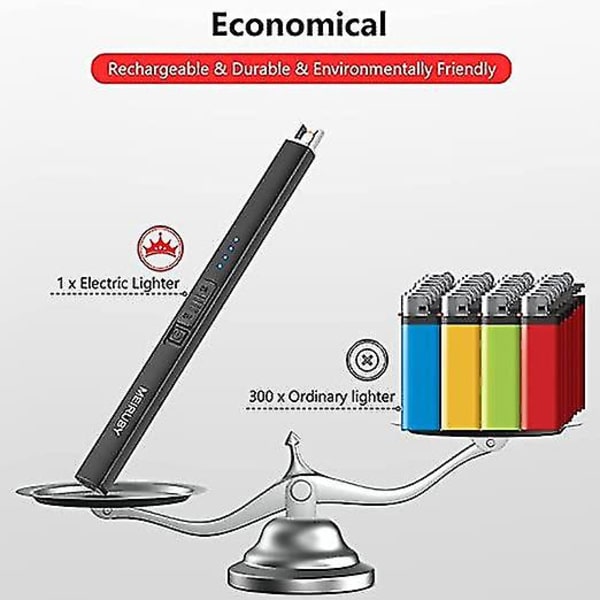 Lighter Elektrisk Lighter Stearinlys Lighter Genopladelig Usb Lang Lighter Arc Lightere Til Stearinlys Camping Familie Brug (sort)
