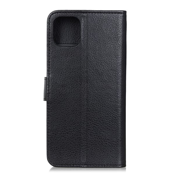 iPhone 12 / 12 Pro - Litchi Læder Etui - Sort Black Svart
