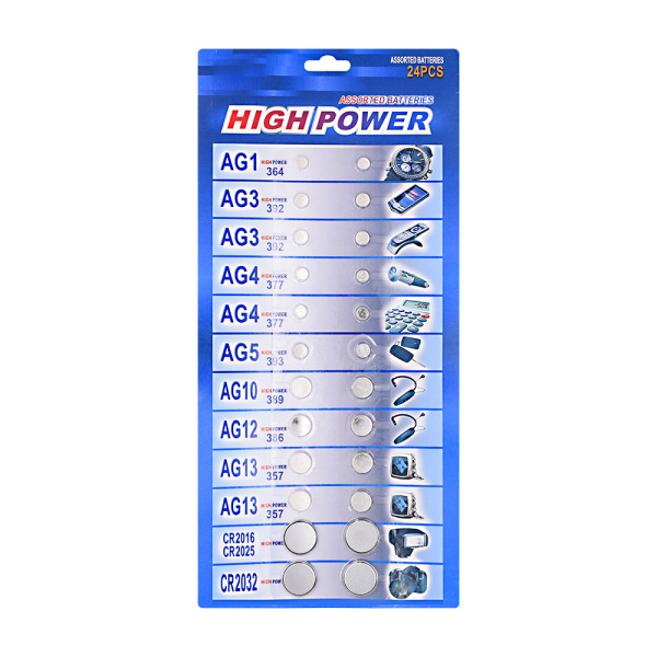 Alkaline & Lithium Button Cells [Assorted Multipack of 24], 1 st
