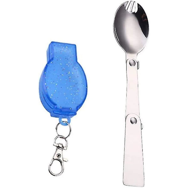 Titanium Spork Bærbart Bestik Foldbar Rustfrit Stålske Med Blå Etui Til Udendørs Camping Og Vandreture