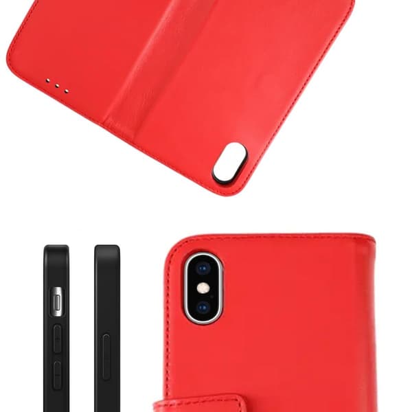 iPhone X/XS Wallet Case Leather Rvelon - Red Röd red