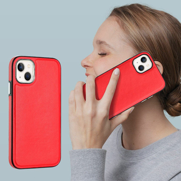 iPhone 15 Skal Läderklätt Rött