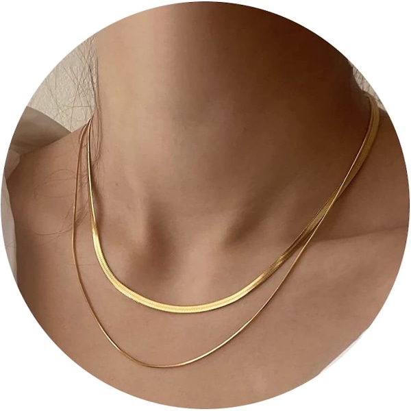 Wabjtam Guld Ormkedja Halsband Herringbone Halsband Guld Halsband Kvinnors Flickors Present Smycken