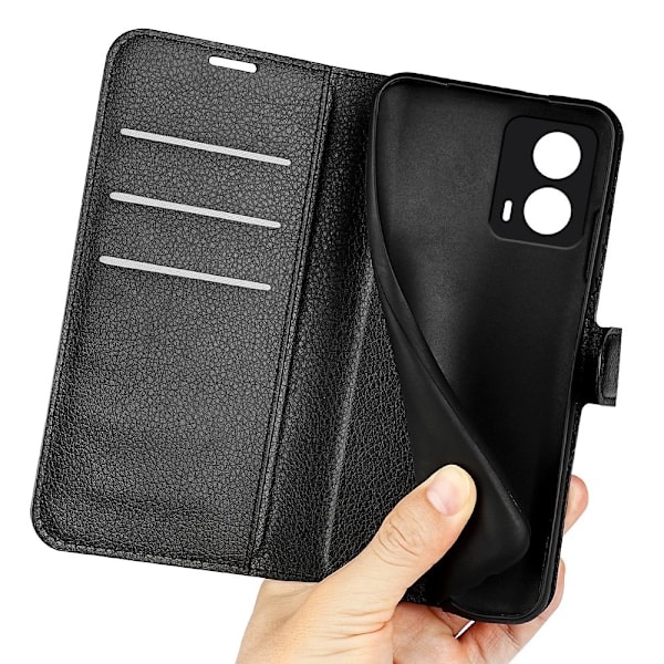 Motorola Moto G04 4G/G24 4G Etui Litchi Læder Sort