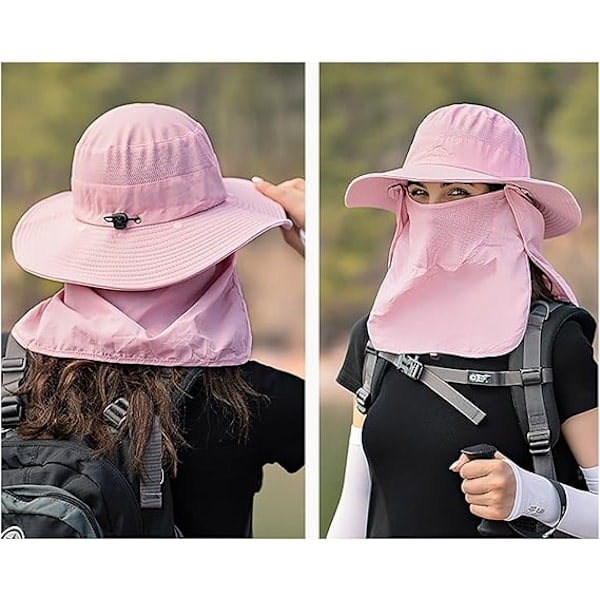 Dame utendørs hatt Camping Fiske Sykling Solbeskyttelse Hatt Lue med Avtakbar Klaff Nakke Beskyttelse Anti-UV Rosa