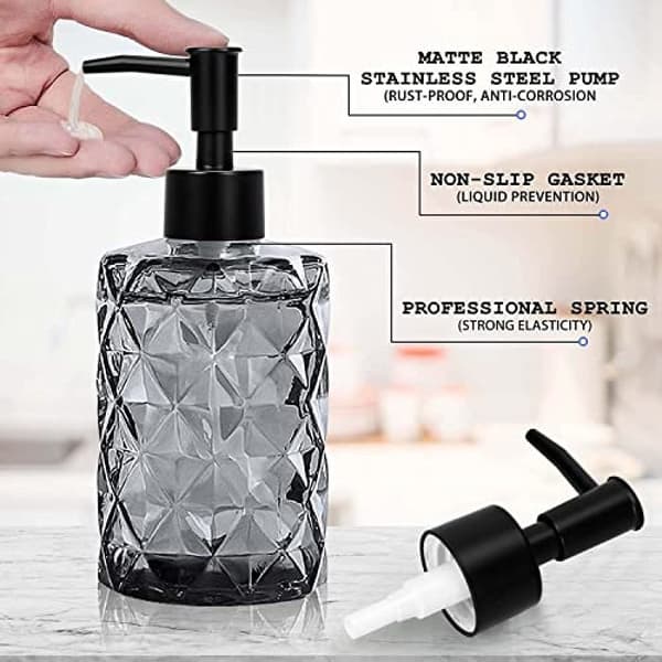 Versatile Glass Soap Dispenser, Lotion and Soap Pump Set, 2-pack 355ml Diamond Design for Versatile Use, Refillable & Eco-Friendly