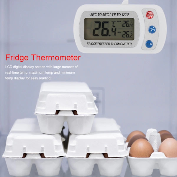 Stor LCD Køleskabstermometer med Justerbart Beslag/Krog Digital Termometer - 1 Styk[CO]