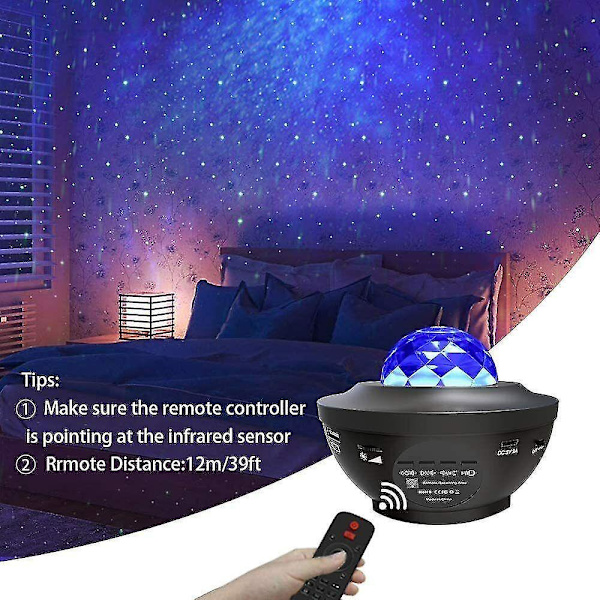 Led Galaxy Projektorlys Stjernehimmel Stjerne Bluetooth Musik Nattelys Fjernbetjening