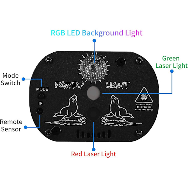 DJ Disco Scenelys til fester, lydaktiveret laserlys RGB Flash Strobe-projektor med fjernbetjening til jule- og halloweendekorationer