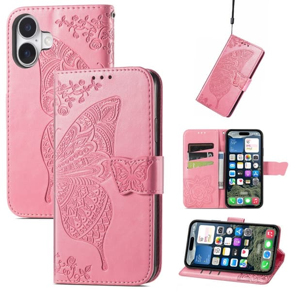 iPhone 16 Fodral Fjäril Tryck Rosa 65