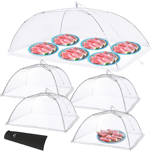 Matnät, matskydd, hopfällbara matnät, nätmatskydd för utomhusbruk, picknicktillbehör, matskydd för utomhusbruk, återanvändbara och hopfällbara, 5-pack (1