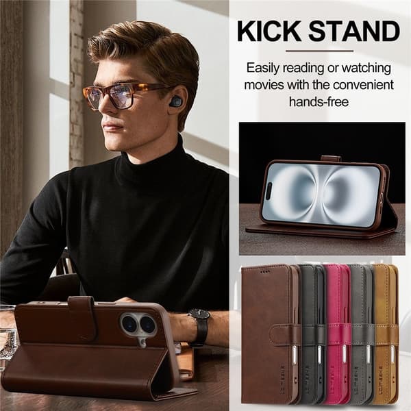 iPhone 17 LC.IMEEKE Premium PU Leather Wallet Case - Brown Brun brown