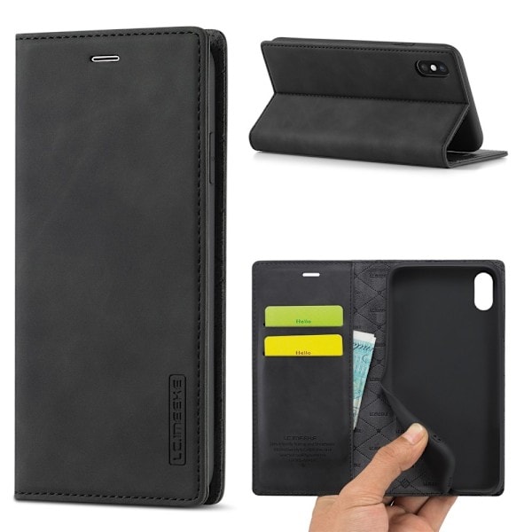iPhone X/Xs - LC.IMEEKE Læder Flip Cover - Sort Black Sort