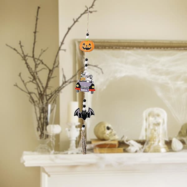 Halloween Dekorationer - Hängande Prydnader, Träpärlor, Spindel, Spökhus