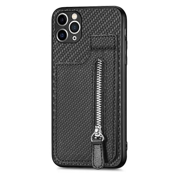 Kulfiber Vertikal Flip Etui med Lynlås til iPhone 11 Pro