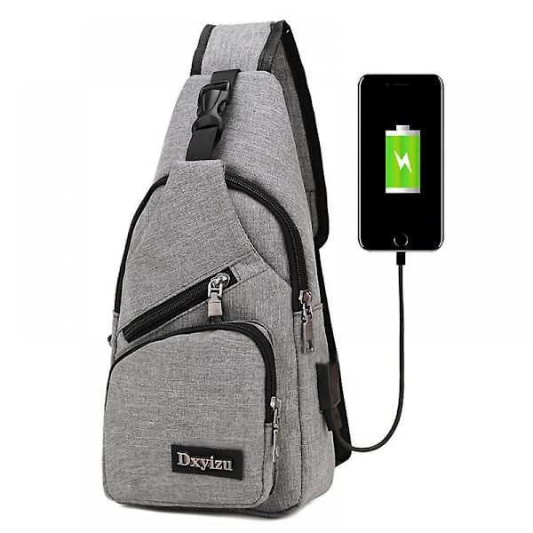 Men's Crossbody Bag, Chest Bag With Usb Charging And Earphone Port, Travel Backpack, One Size, Gray