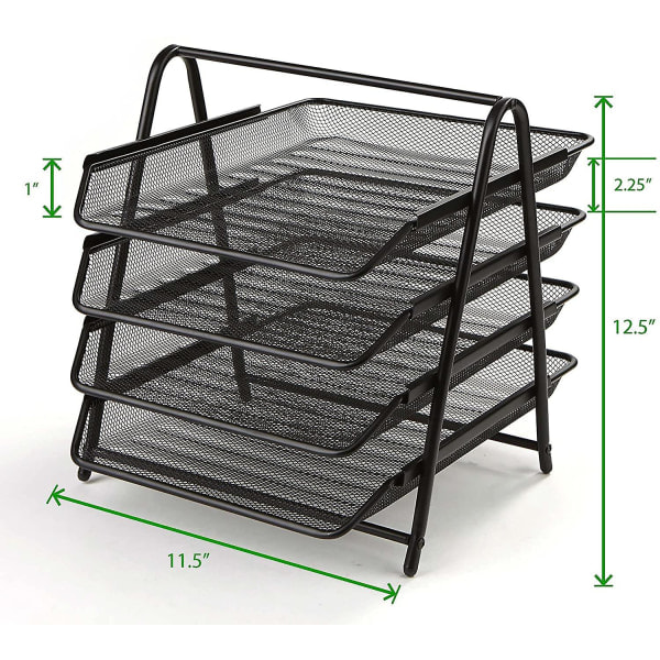 Skrivebordsorganisator med skyvbare rom for brev, dokumenter, post, filer, papir, 4-lags svart 4 Tier Black