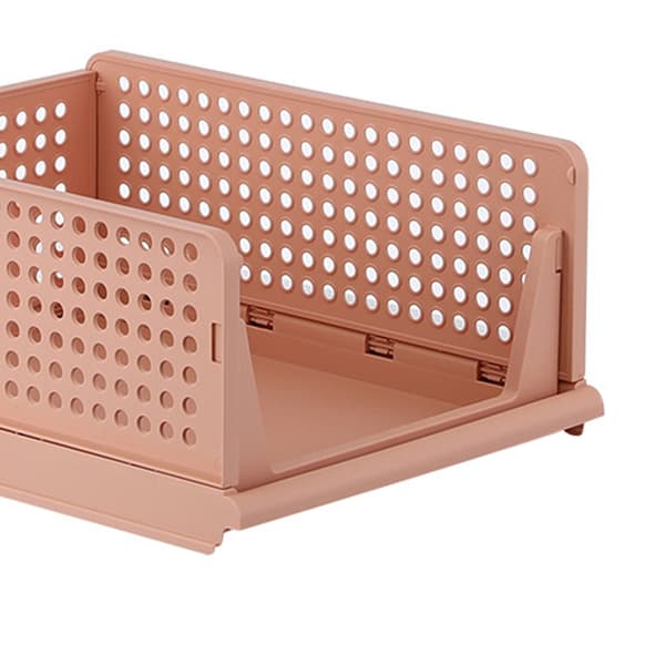 Stackable Storage Basket Plastic Large Open Bin Wardrobe Fabric Container for Bedroom Living Room Pink