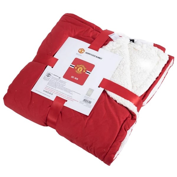 Manchester United FC Core Sherpa Fleece Stribet tæppe Én Størrelse Rød/Hvid One Size